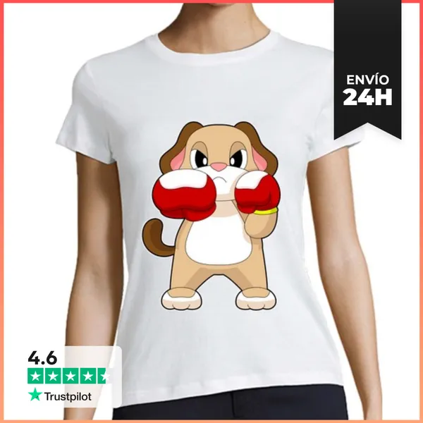 Camiseta Mujer Clásica Perro Boxer Guantes De Boxeo Boxeo