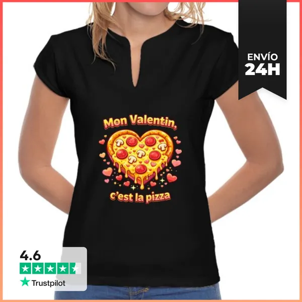 Camiseta Mujer Cuello Mao Mi Valentin Es La Camiseta De Pizza