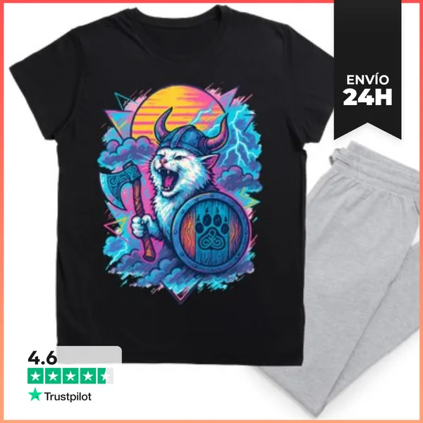 Pijama Gato Blanco Vikingo Valhalla Nórdico Re LaTostadora