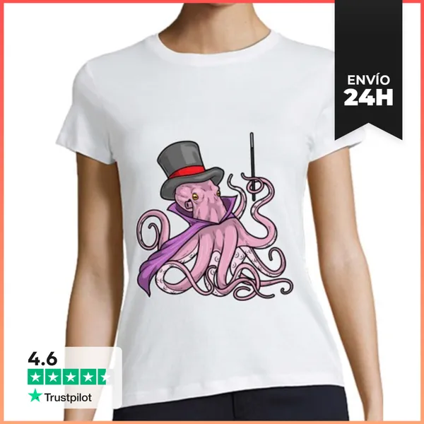 Camiseta Mujer Clásica Pulpo Mago Varita Mágica LaTostadora