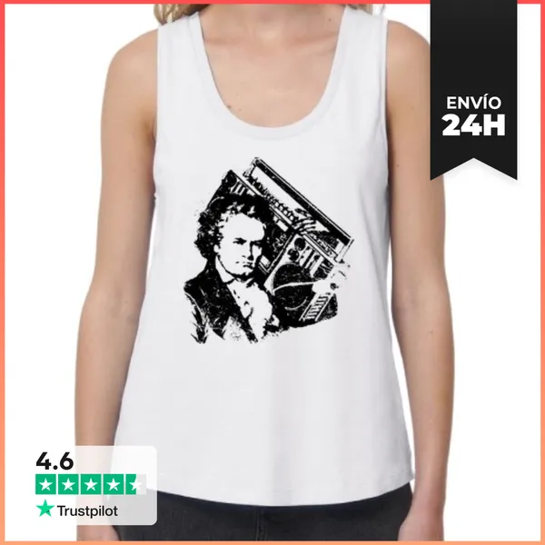 Camiseta Mujer Sin Mangas, Loose Fit Beethoven Ghettoblaster