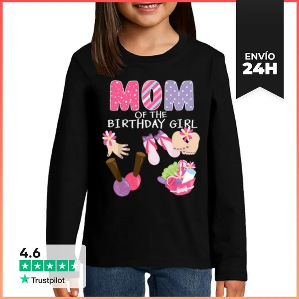 Camiseta Manga Larga Para Niños Mamá De La Niña De Cumpleaños