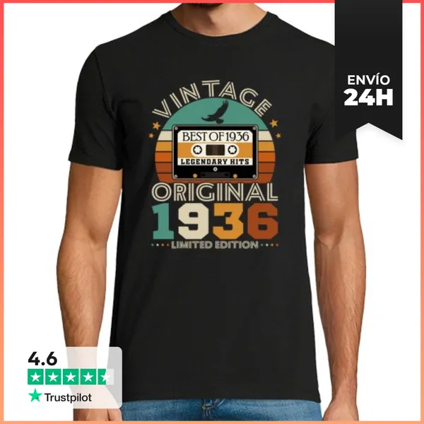 Camiseta Hombre Clásica 90 Años 1936 Vintage Retro Aniversario