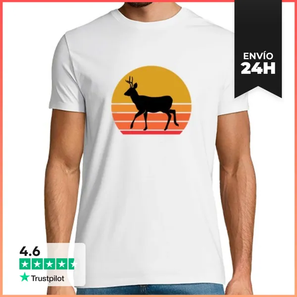 Camiseta Hombre Clásica Retro Sun Deer Animal Gift Idea