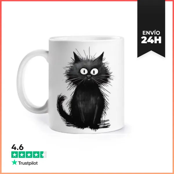 Taza Dibujo De Un Gato Negro Animado Curso Precio Taza Para