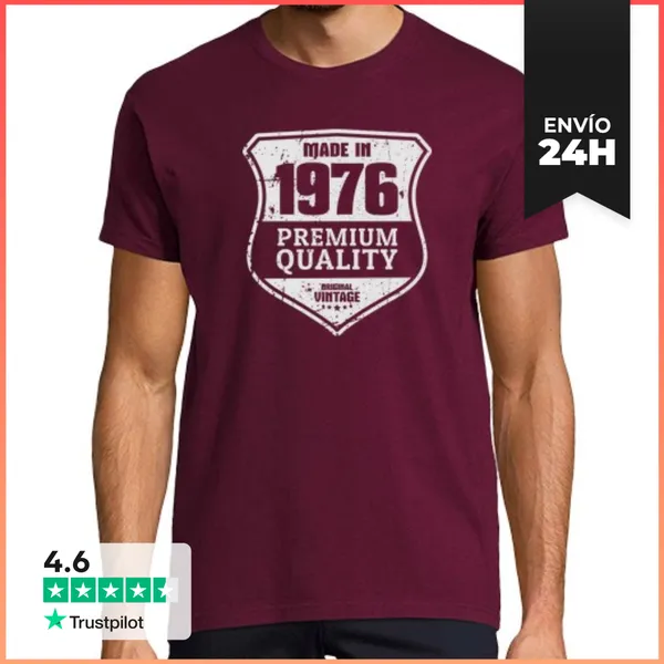 Camiseta Hombre Clásica Made In 1976, Premium Quality Original