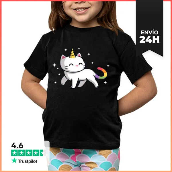 Camiseta Clásica Para Niños Lindo Gatito Unicornio LaTostadora