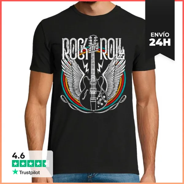 Camiseta Hombre Clásica Rock And Roll Guitarra Eléctrica Y Alas