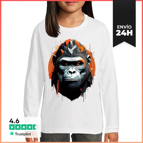 Camiseta Manga Larga Para Niños Gorilas En La Naturaleza