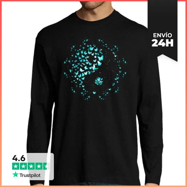 Camiseta Hombre Manga Larga Mariposas Yin Yang LaTostadora