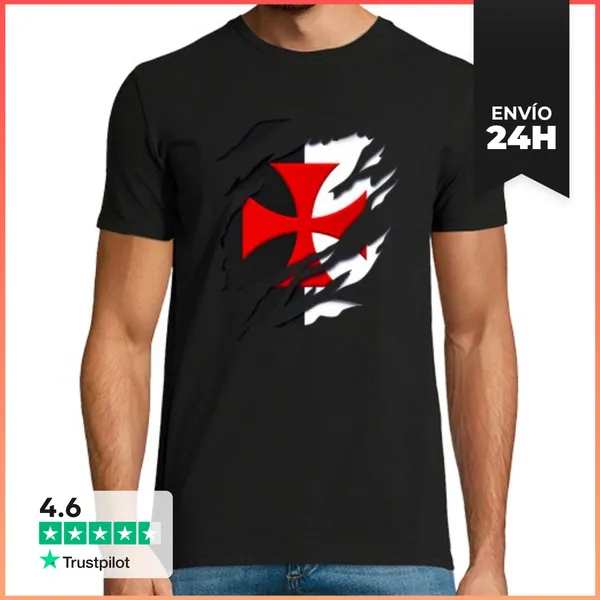Camiseta Hombre Clásica Caballero Templario Cruz Patada