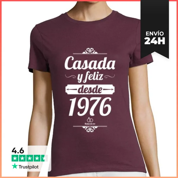 Camiseta Mujer Clásica Casada Y Feliz Desde 1976 LaTostadora
