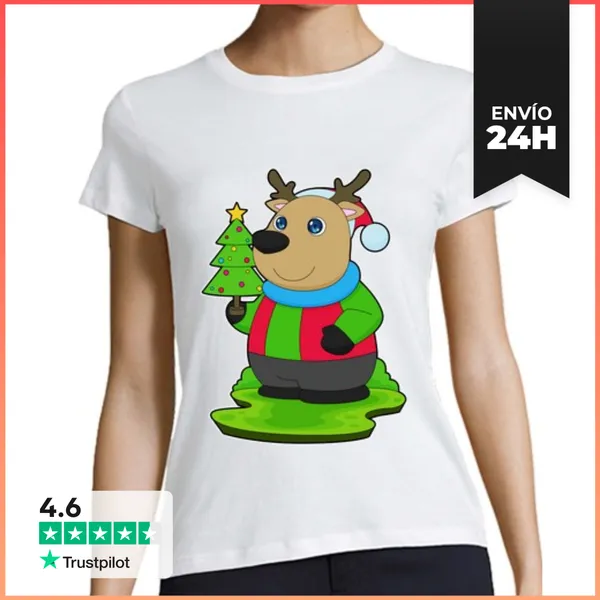 Camiseta Mujer Clásica Reno Navidad Árbol De Navidad LaTostadora