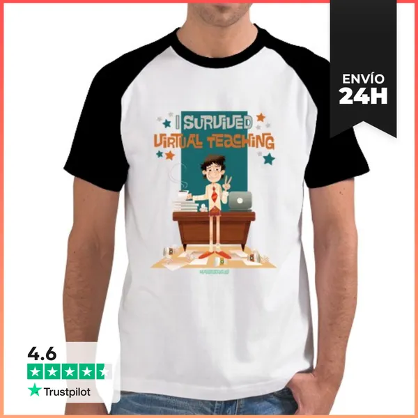 Camiseta Hombre, Estilo Béisbol I Survived Virtual Teaching -