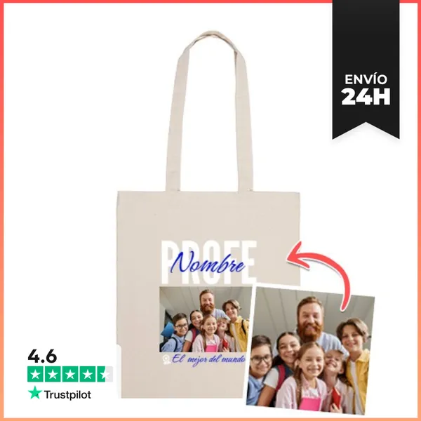Bolsa De Tela TOTE BAG PROFESOR - Nombre Foto Personalizada