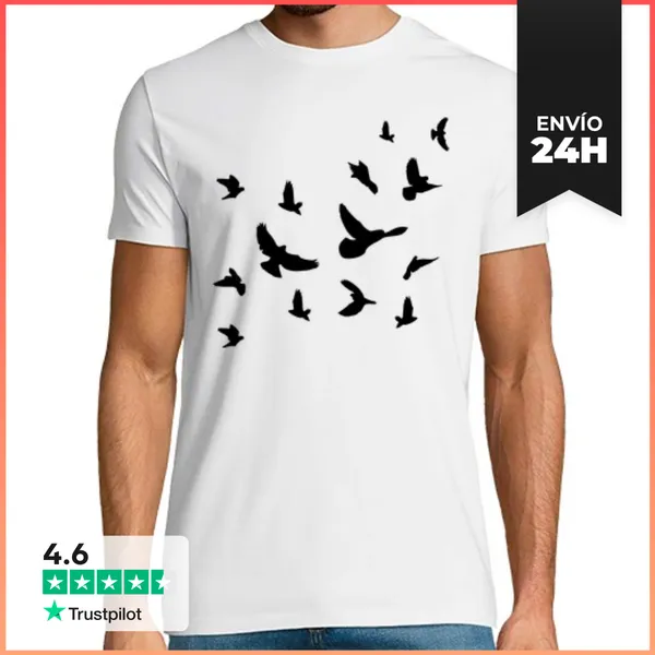 Camiseta Hombre Clásica Aves Volando Negro LaTostadora