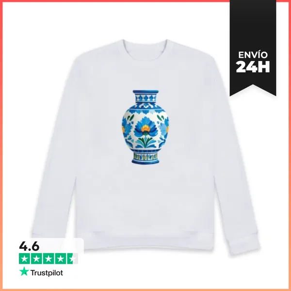 Sudadera Unisex Jarrón De Cerámica Azul Con Motivos Florales