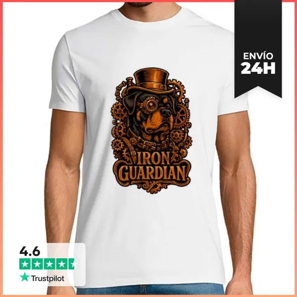 Camiseta Hombre Clásica Perro Rottweiler - Guardián De Hierro