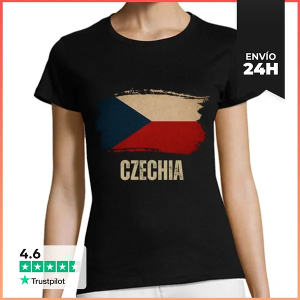 Camiseta Mujer Clásica Bandera De Chequia Vintage Grunge