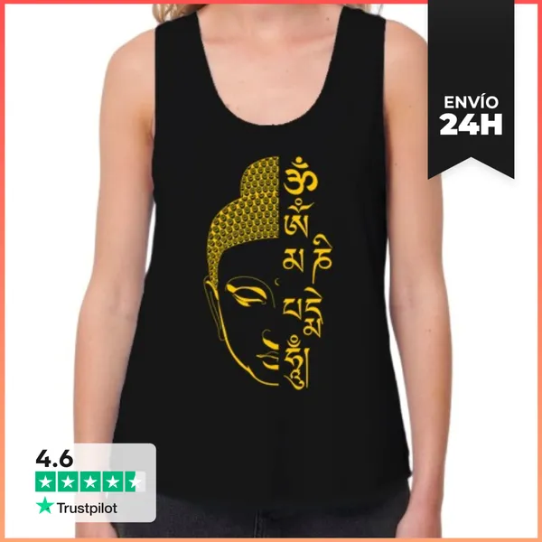 Camiseta Mujer Sin Mangas, Loose Fit Buda Om Mani Padme Hum