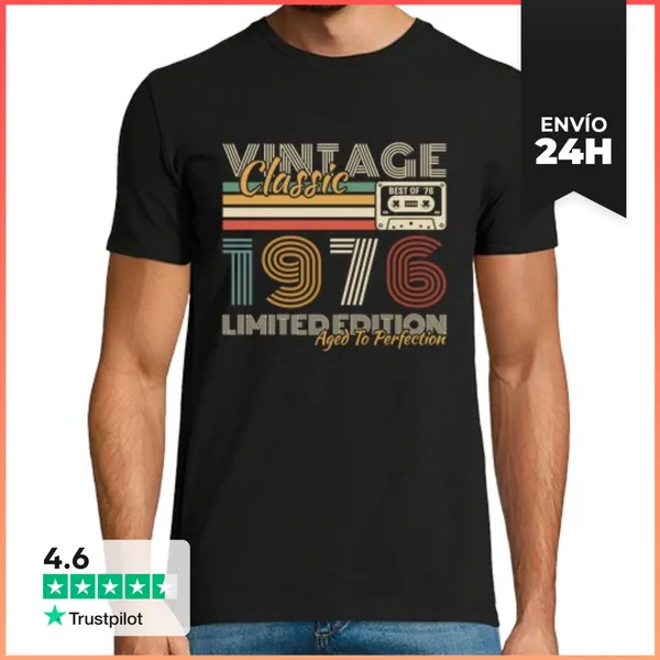 Camiseta Hombre Clásica 50 Años 1976 Vintage Retro Aniversario