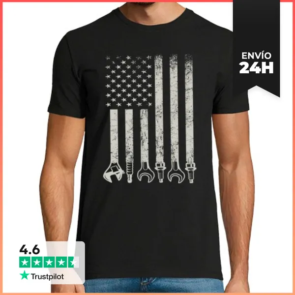 Camiseta Hombre Clásica Mecánico De Automóviles Estados Unidos