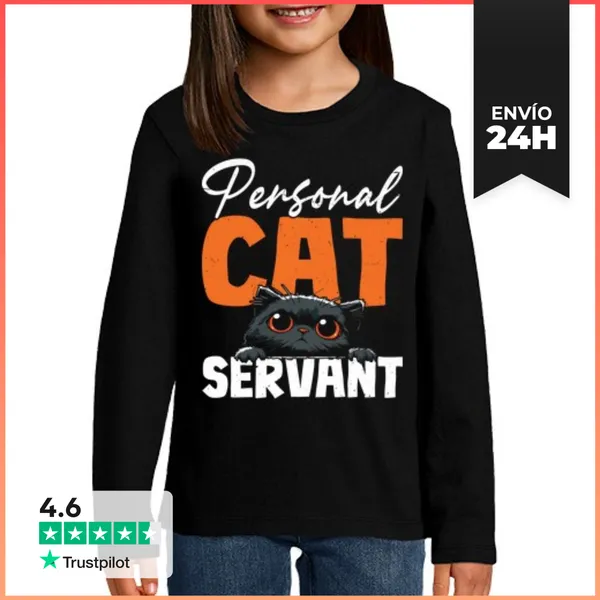 Camiseta Manga Larga Para Niños Sirviente Personal De Gatos