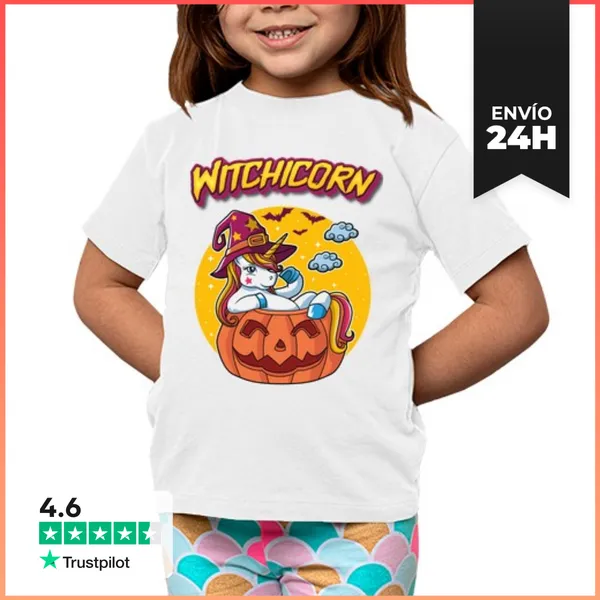 Camiseta Clásica Para Niños Calabaza De Halloween Unicornio Bruja