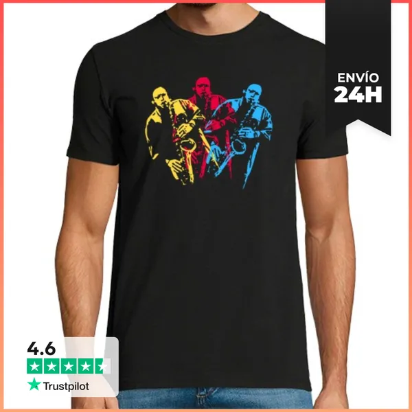 Camiseta Hombre Clásica Colorido Cartel De Jugador De Saxofón