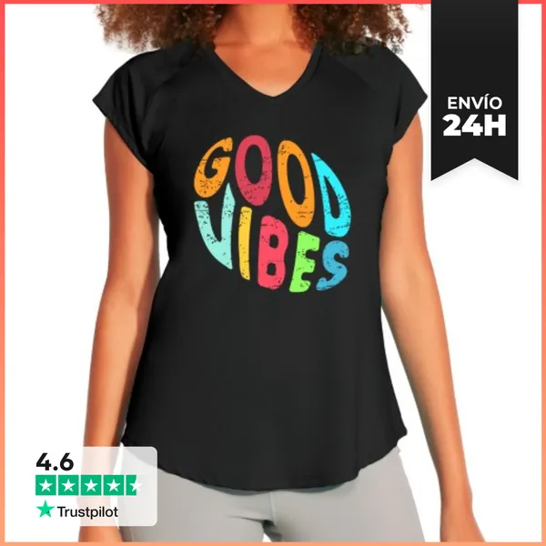 Camiseta Deportiva Mujer Camiseta Técnica Good Vibes Negra