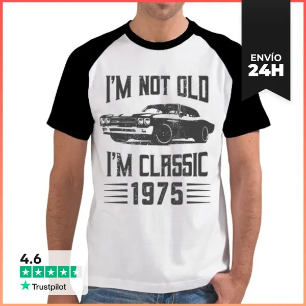 Camiseta Hombre, Estilo Béisbol No Soy Viejo Soy Clásico 1975