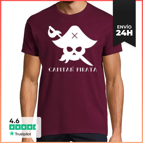 Camiseta Hombre Clásica Capitán Pirata (blanco) LaTostadora