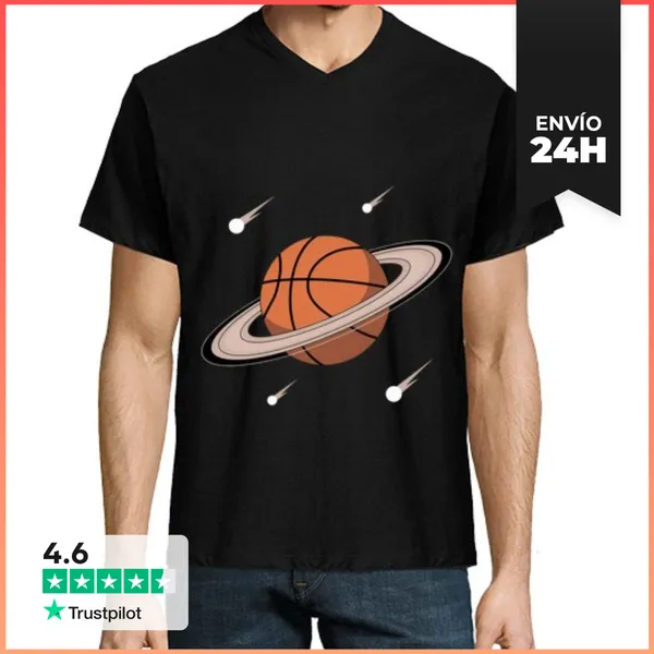 Camiseta Hombre, Cuello Pico Divertido Diseño De Baloncesto Con