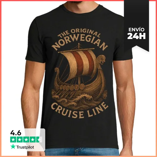 Camiseta Hombre Clásica Barco Vikingo Crucero Noruego Original
