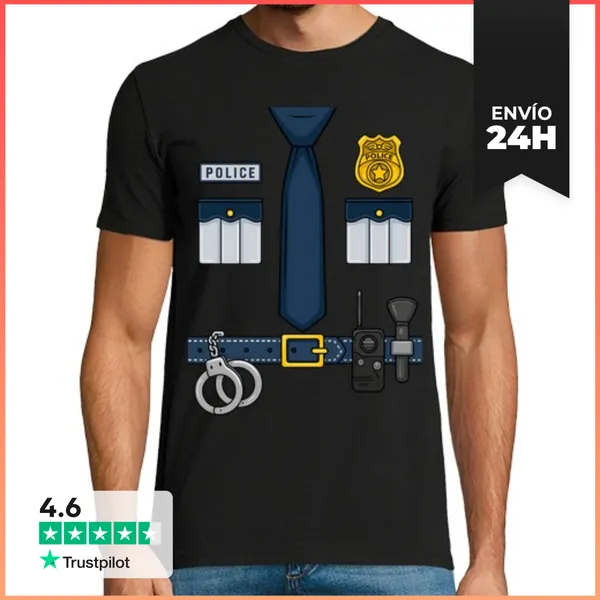 Camiseta Hombre Clásica Uniforme De Policia Con Accesorios