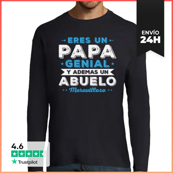 Camiseta Hombre Manga Larga Papa Genial Abuelo Maravilloso