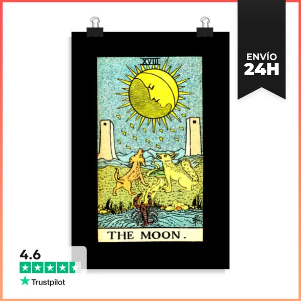 Póster Vertical Tarjeta De Tarot Retro Vintage La Luna