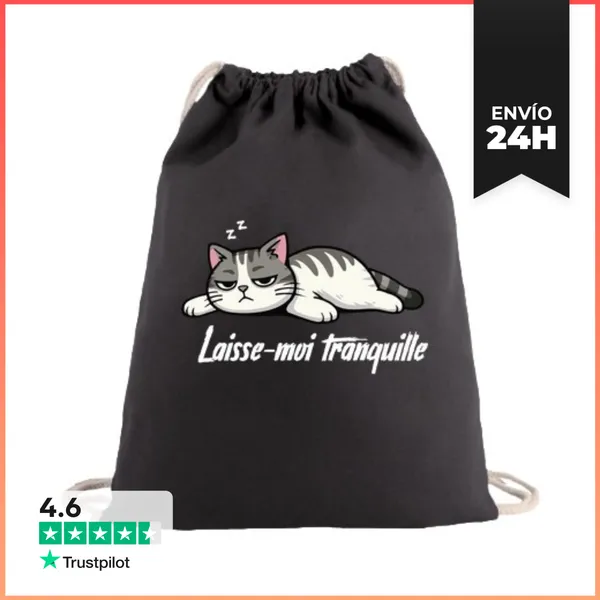 Mochila Saco Con Cuerdas Camiseta Gato Déjame En Paz Divertido