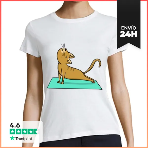 Camiseta Mujer Clásica Gato Haciendo Yoga LaTostadora