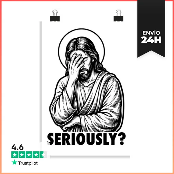 Póster Vertical Cara De Jesús Facepalm Sátira - Meme De Reacción