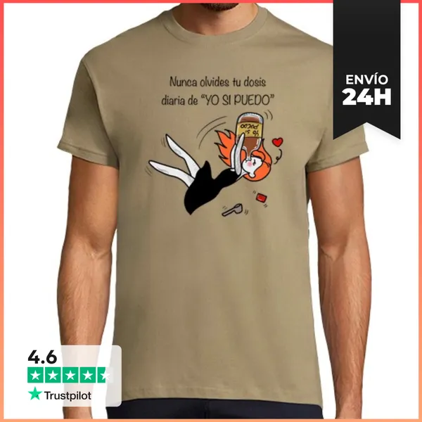 Camiseta Hombre Clásica Hombre, Manga Corta, Caqui, Calidad Extra