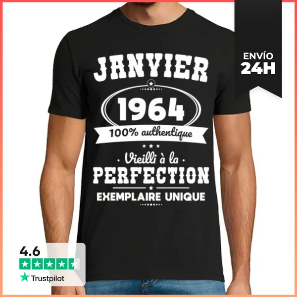 Camiseta Hombre Clásica Enero De 1964 Autentico 60 Años