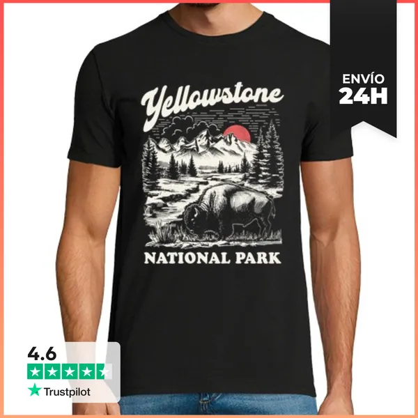 Camiseta Hombre Clásica Parque Nacional Yellowstone Retro Vinta