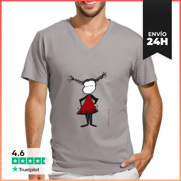 Camiseta Hombre, Cuello Pico Manga Corta Cuello Pico Largo, Gris