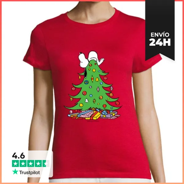 Camiseta Mujer Clásica Snoopy Christmas Tree LaTostadora