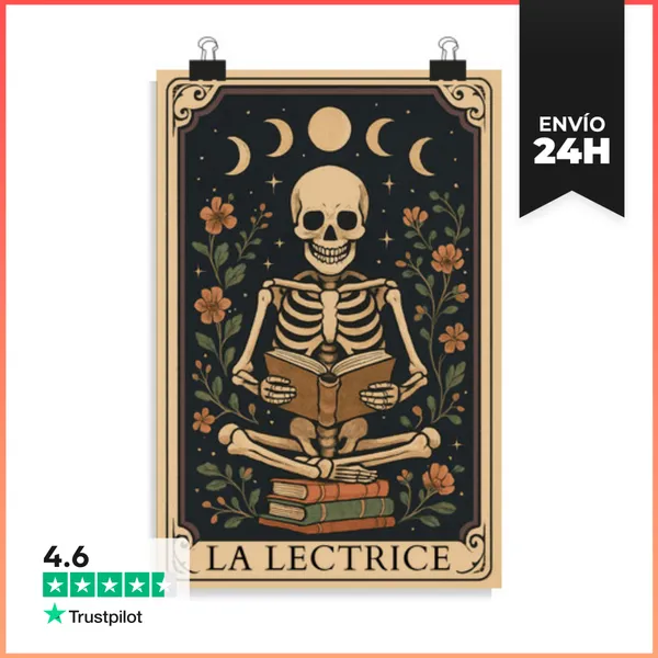 Póster Vertical La Lectora De Cartas De Tarot Esqueleto Gótico