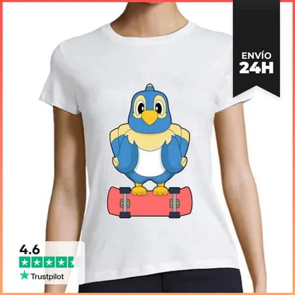 Camiseta Mujer Clásica Patineta Loro Skater LaTostadora