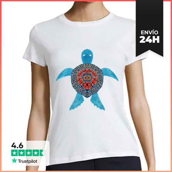 Camiseta Mujer Clásica La Tortuga Marina Azul Tribal LaTostadora