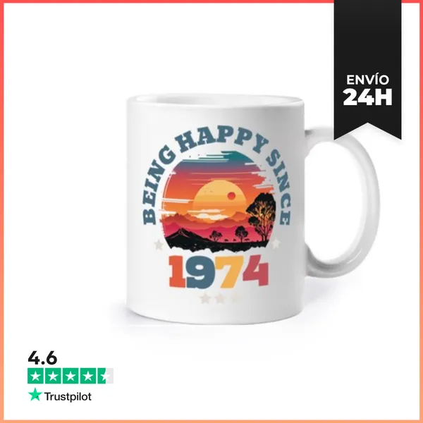 Taza Vintage Sunset Being Happy Since 1974 Birthday Gift