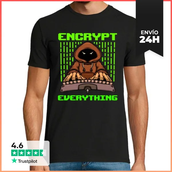 Camiseta Hombre Clásica Piratería Cifrar Todo Ciberseguridad